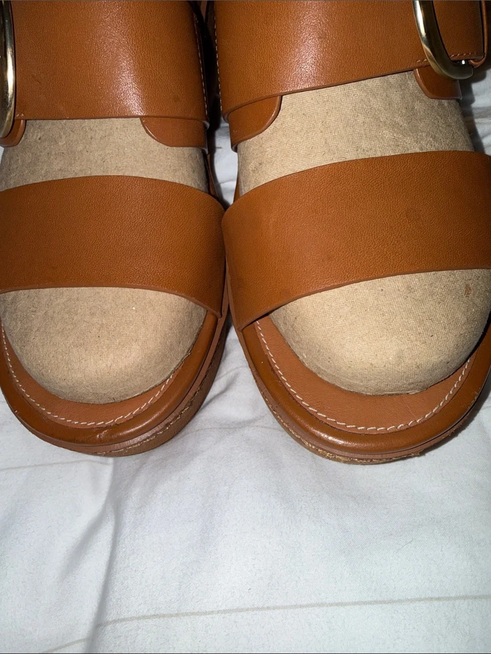 Fitflop Brown Platform Slide Sandals with Gold Buckle